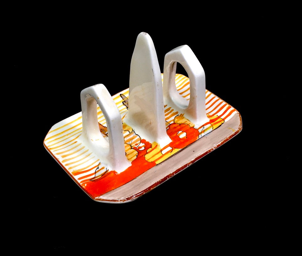 Clarice Cliff 1930s Capri 3 Bar Toast Rack / Art Deco Pottery c.1934