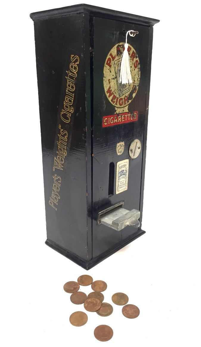 Antique Advertising - Wooden Players Coin Operated Cigarette Vending Machine