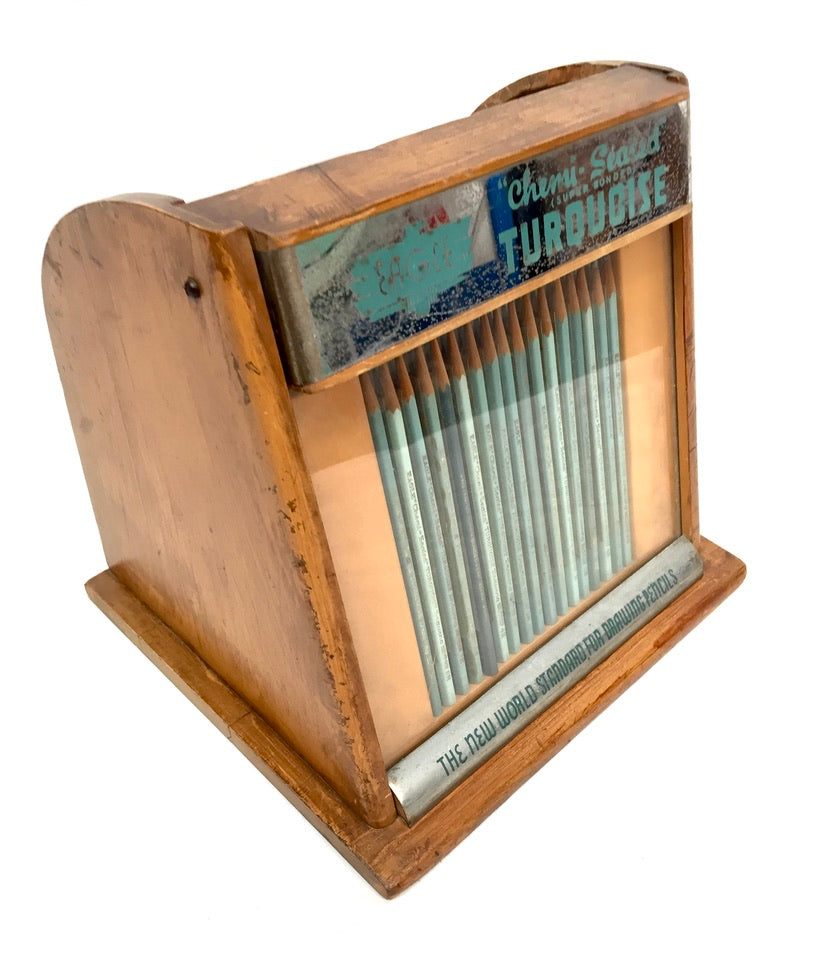 Antique Advertising - Eagle Pencil Company Wooden Shop Display Cabinet Box Case
