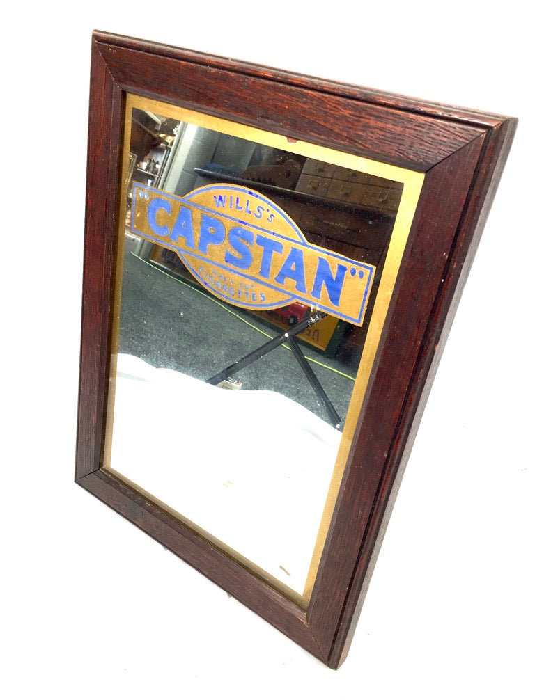 Antique Advertising - Wills's Capstan Navy Cut Cigarettes Oak Framed Mirror Sign