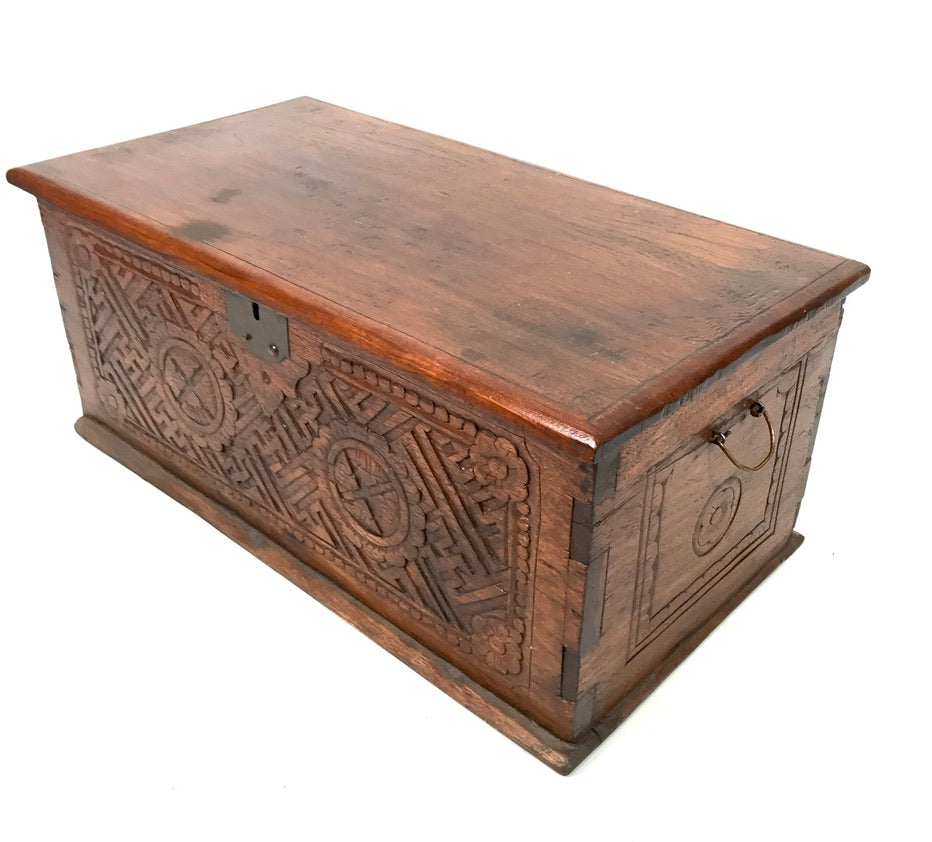 Antique Wooden Carved Blanket Box / Coffer Storage Chest Trunk c.1900