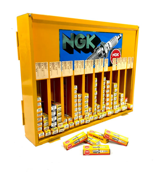 Vintage Advertising - NGK Yellow Metal Garage Silent Salesmen Spark Plug Cabinet