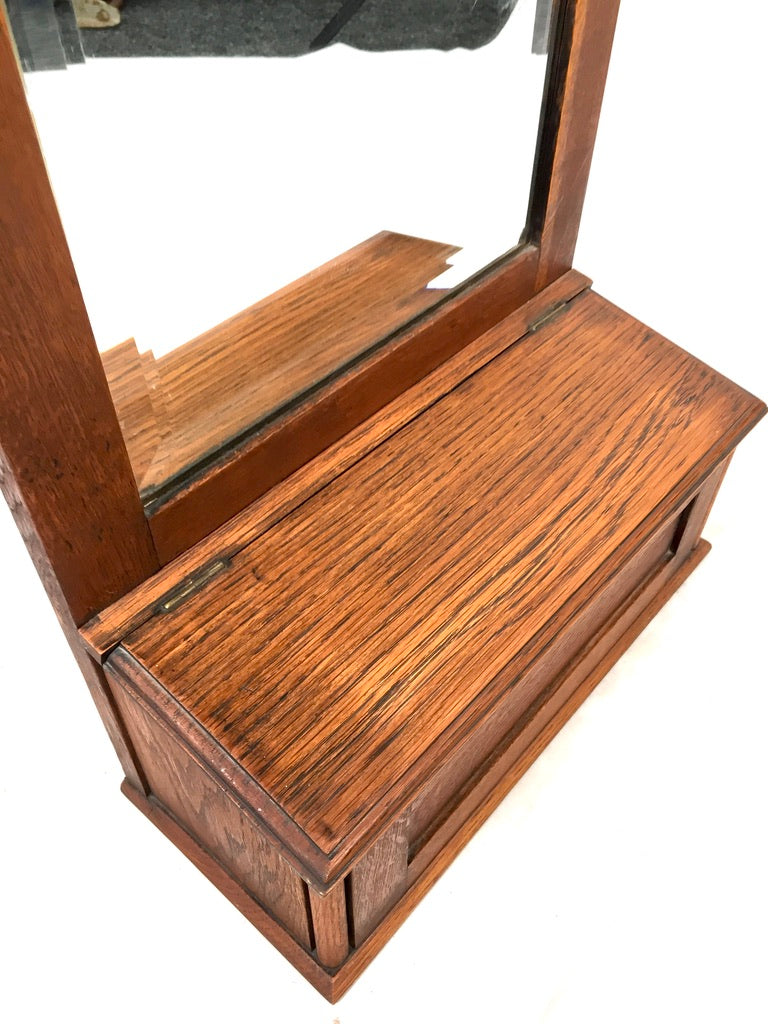 Antique Wooden Oak Entrance Hall Wall Mirror with Storage Box / Bathroom c.1930