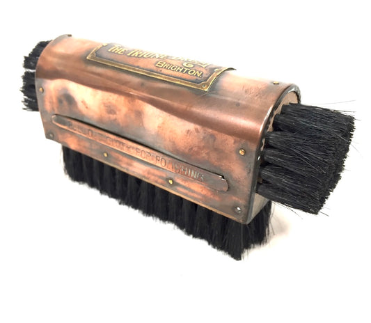 Antique Advertising - Copper The Truine Brush Brighton Shoe Shine Brush & Cloth