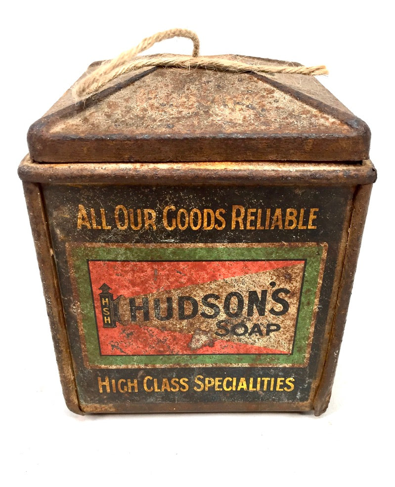 Antique Advertising - Hudsons Soap Shop Counter String Dispenser Tin 20th Century