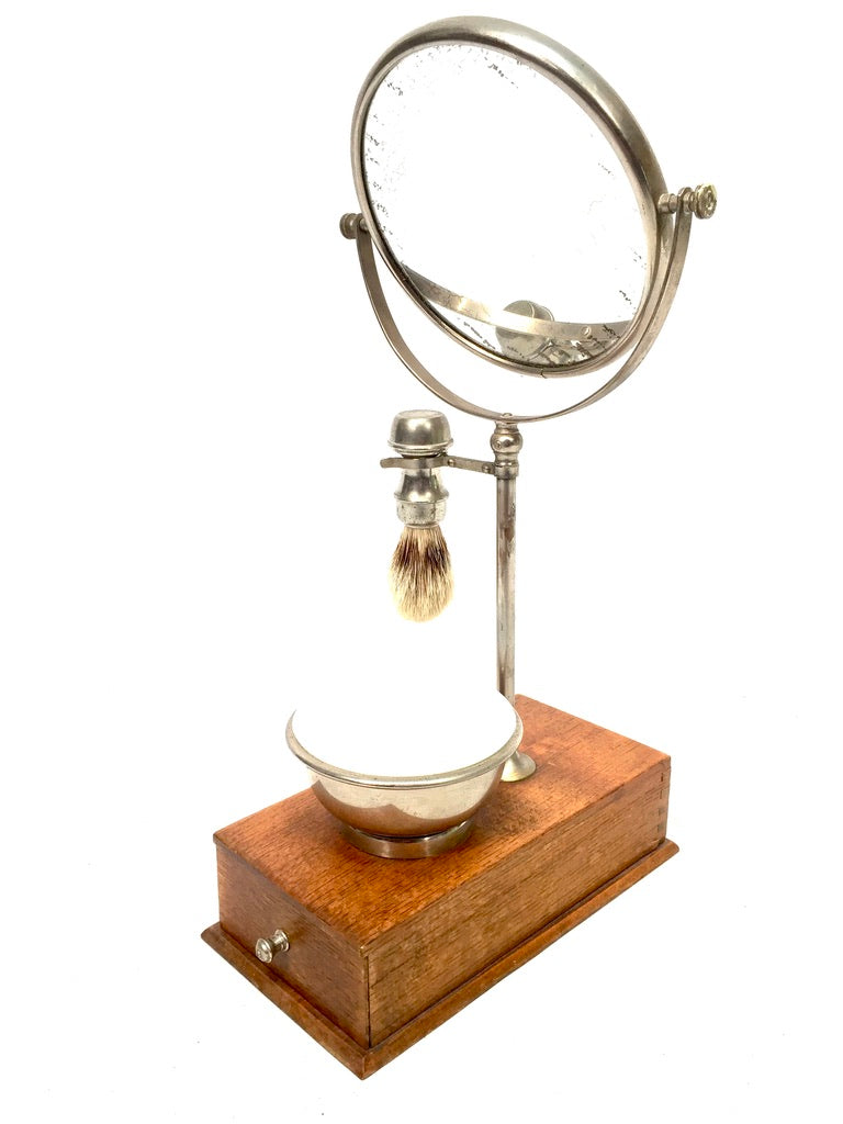 Antique Edwardian Gentleman's Shaving Stand Mirror / Brush &amp; Shaving Bowl c.1910