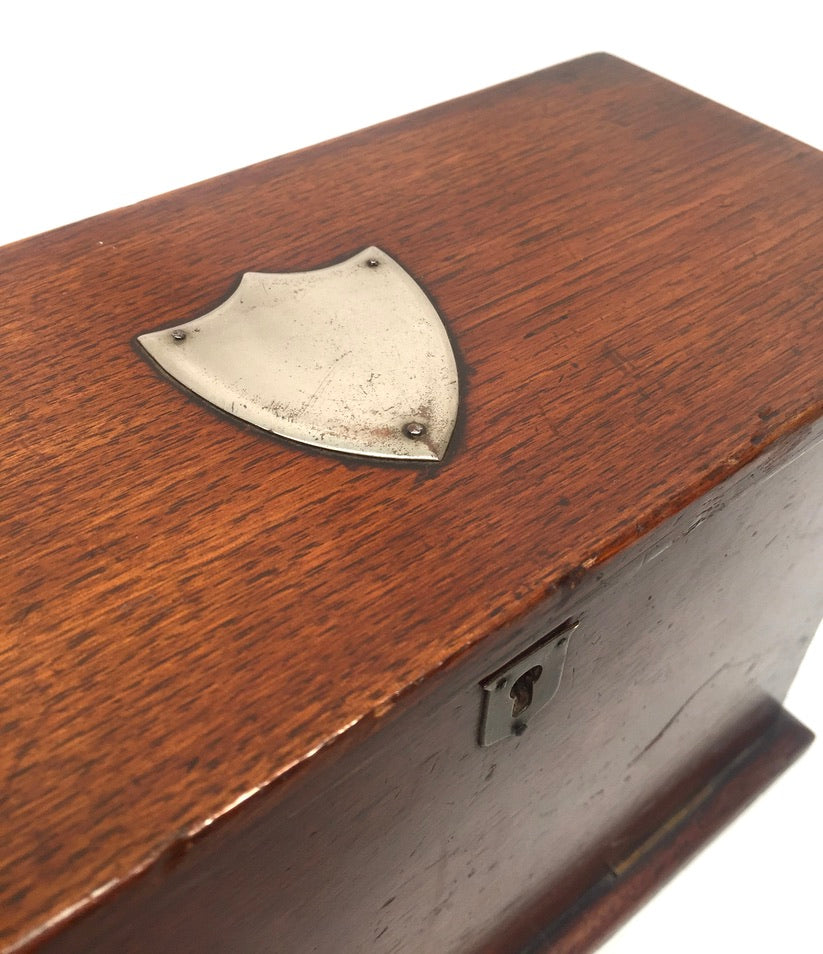 Antique Victorian Oak Wooden Desktop Stationery Box / Cabinet Writing Slope 1900