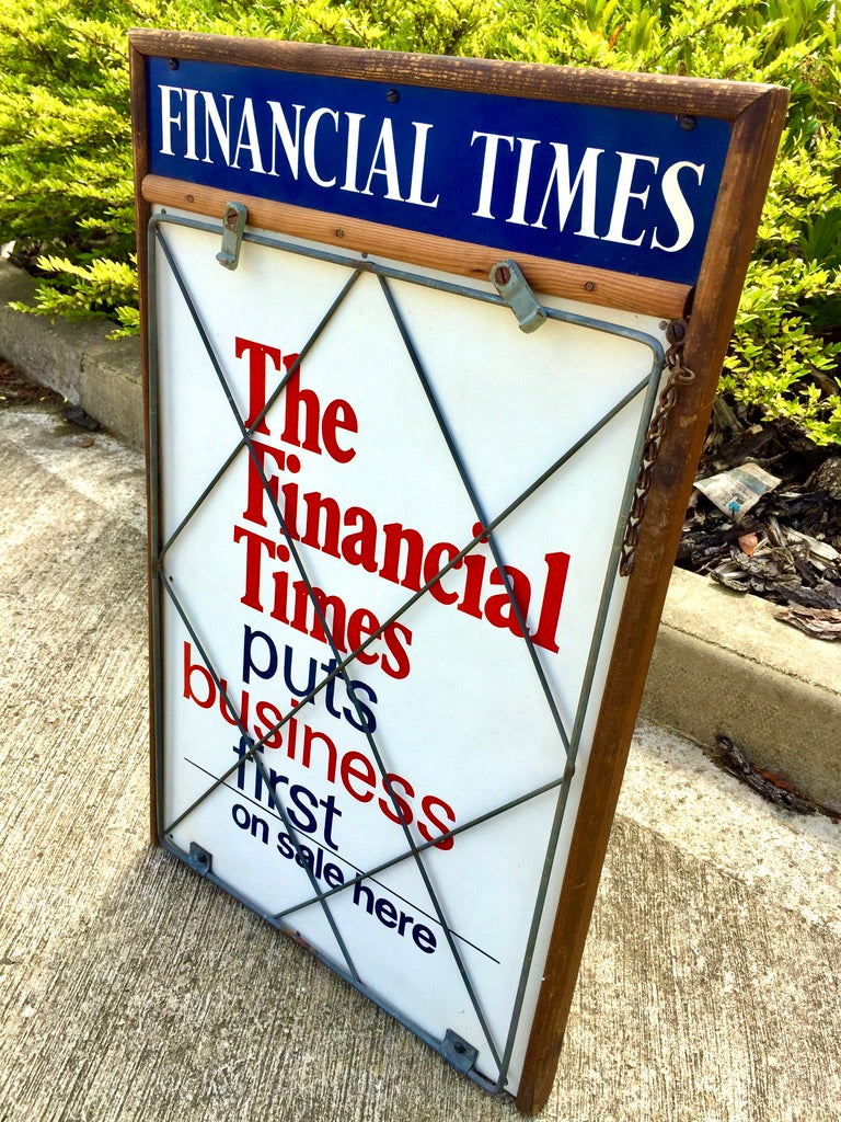 Antique Advertising The Financial Times Wooden Wall Hanging Newsagents Shop Sign