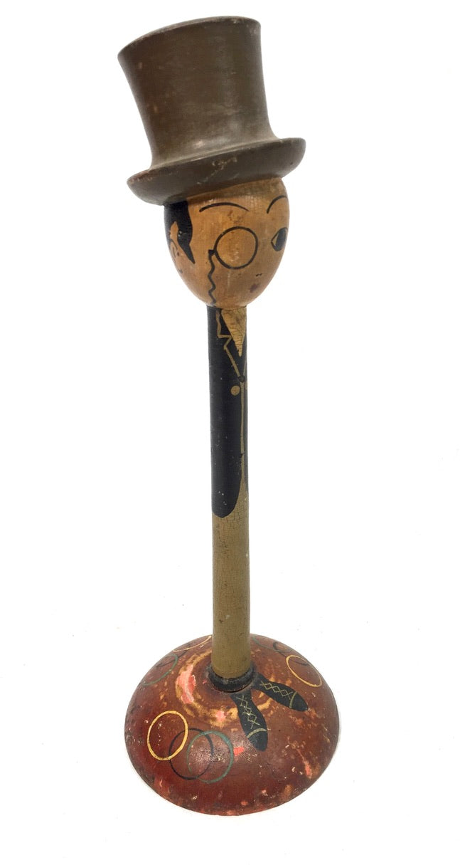 Antique Wooden Hand Painted Tabletop Hat Stand / Top Hat Figurine& c.1920