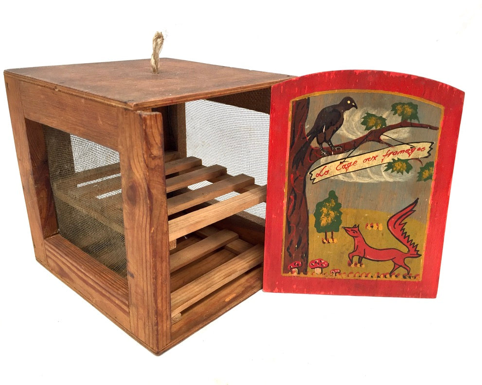 Antique Wooden Hand Painted French Cheese Box / Fromager / Garde Manger & Board