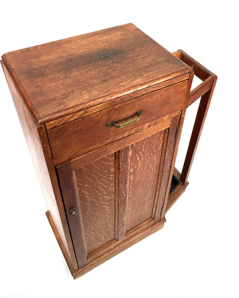 Antique 1920s Art Deco Entrance Hall Oak Wooden Umbrella Stand Storage Cabinet