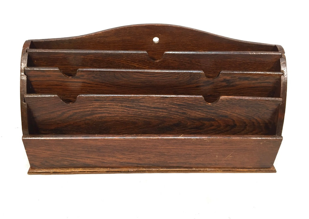 Antique Wooden Oak Desktop Letter Rack / Stationery Holder / Mid 20th Century