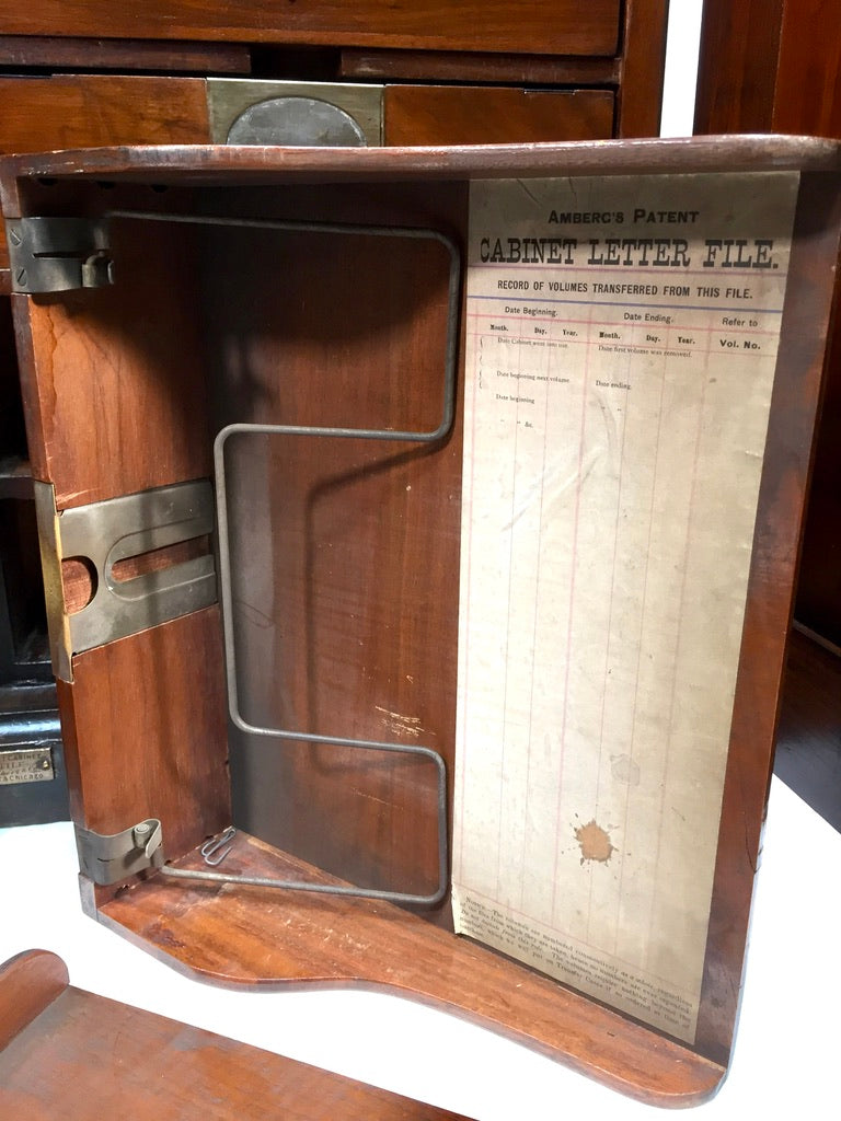 Antique Wooden Amberg's Patent Filing Cabinet Letter File Storage Chest with Key