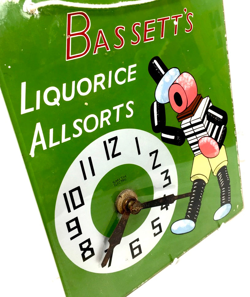 Antique Advertising Bassett's Liquorice Allsorts Smiths Electric Clock Sign