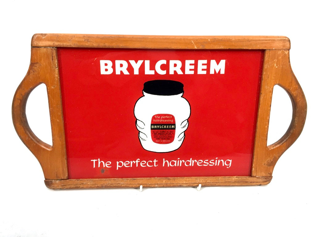 Antique Advertising - 1950s Wooden Brylcreem Barber / Hairdressers Mirror / Sign