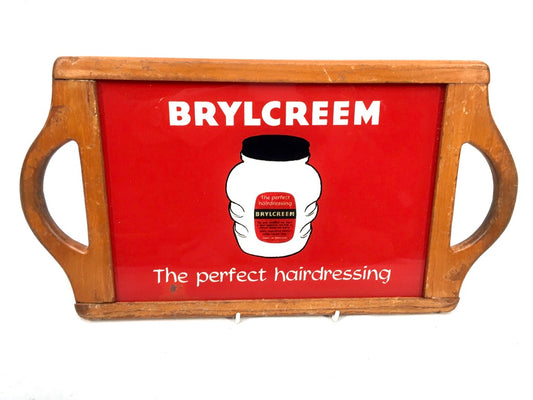 Antique Advertising - 1950s Wooden Brylcreem Barber / Hairdressers Mirror / Sign