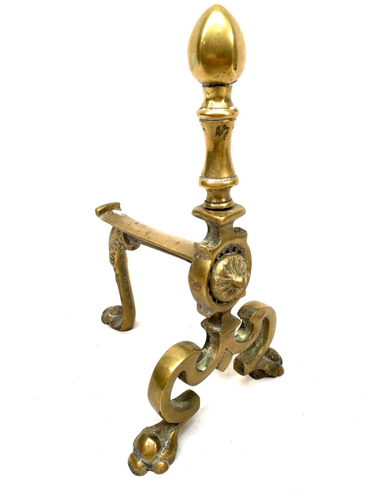 Antique Pair of Art Nouveau Brass Fire Dogs / Log Burner / c.1900 / Victorian