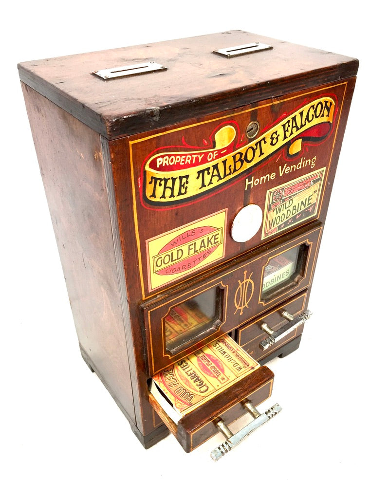 Antique Advertising - Wooden Coin Operated Cigarette Vending Machine / Working