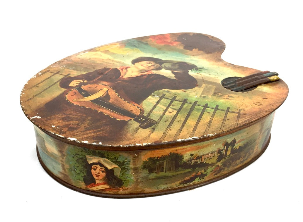 Antique Advertising - Huntley & Palmer Biscuit Tin Artist Palette Shape c.1900