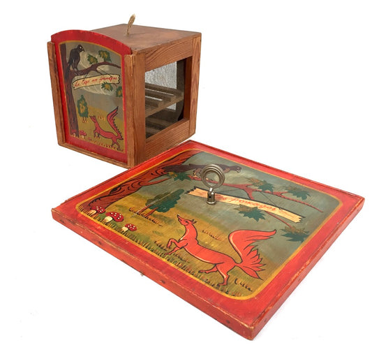 Antique Wooden Hand Painted French Cheese Box / Fromager / Garde Manger & Board