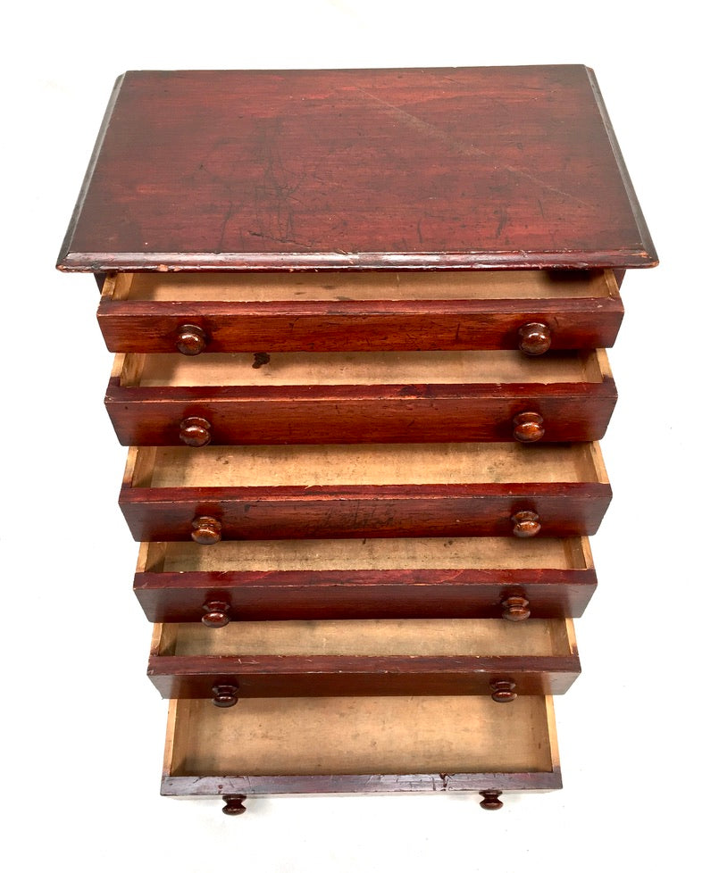 Antique Victorian Tabletop Wooden Chest of Collectors Drawers Storage Box c.1890