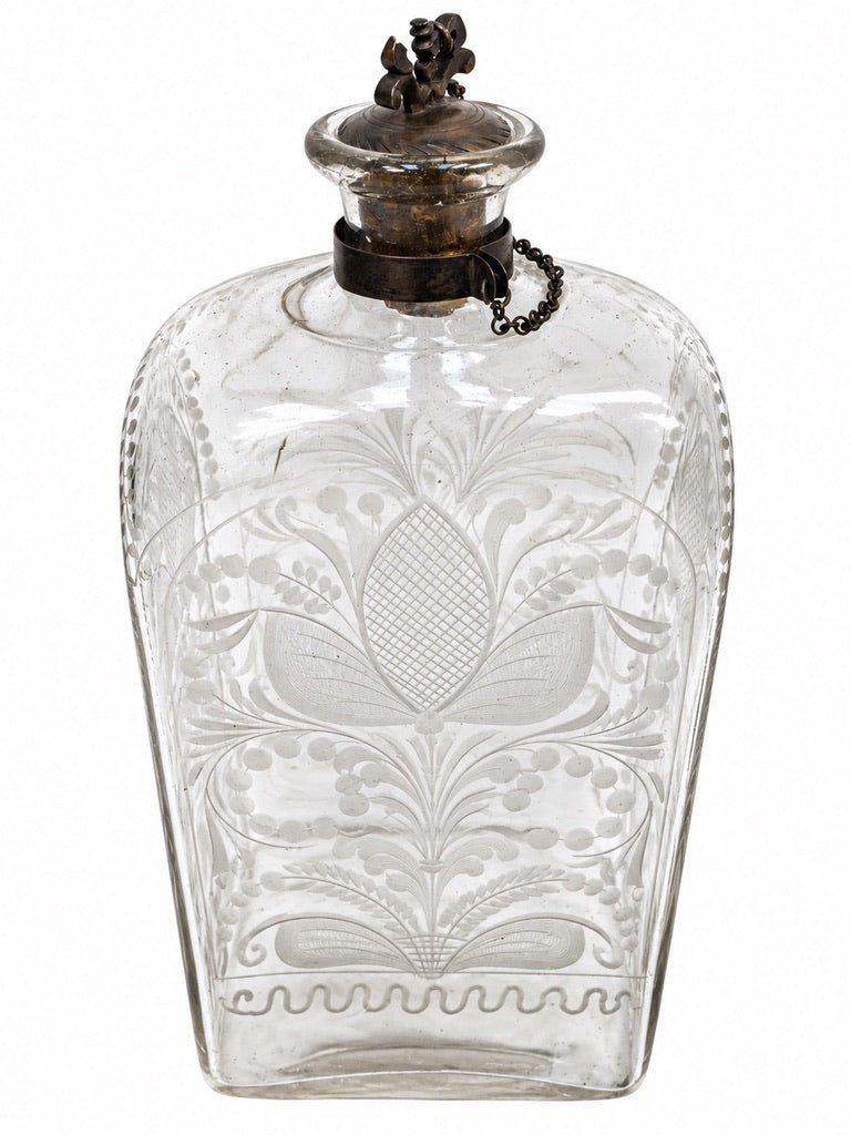Antique Late 18th Century Etched Glass Decanter Bottle Floral Design c.1790