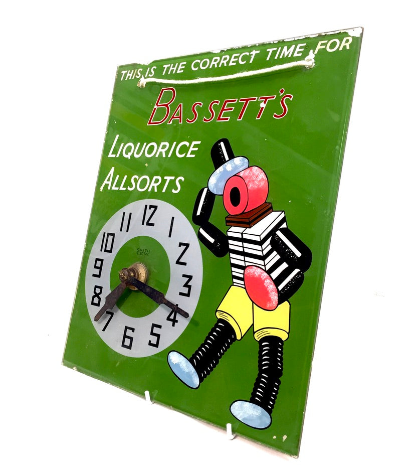 Antique Advertising Bassett's Liquorice Allsorts Smiths Electric Clock Sign