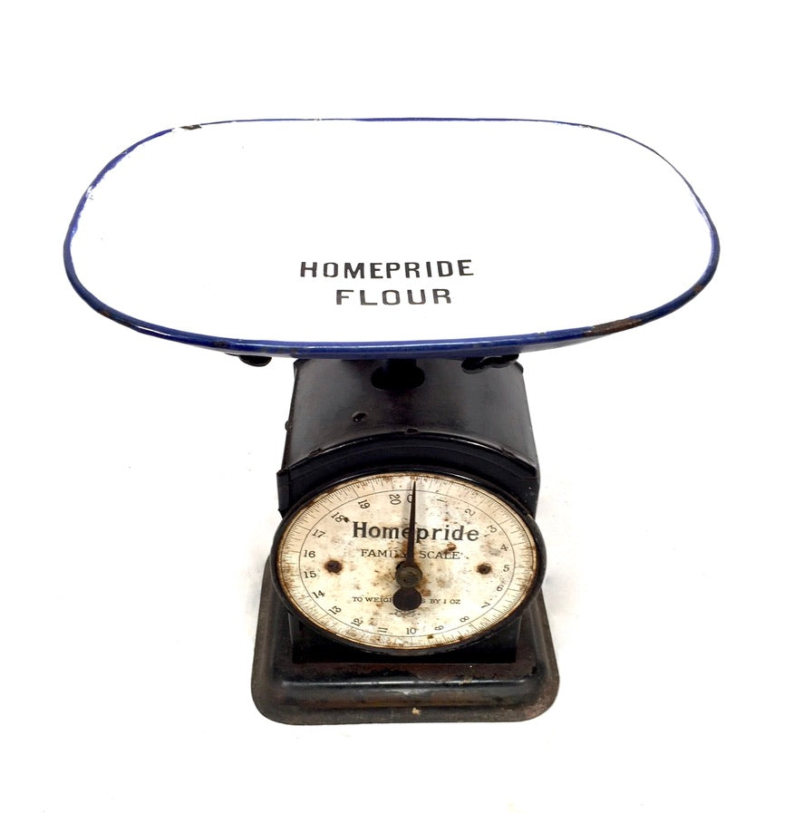 Antique Advertising - Cast Iron & Enamel Pan Homepride Kitchen Scales c.1930