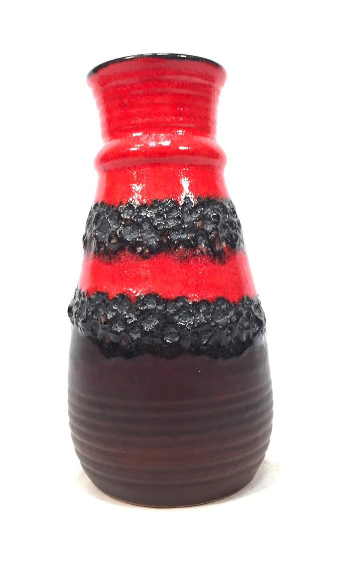 Vintage West German Pottery Lava Vase / Jug / Red &amp; Black / Retro 1970's