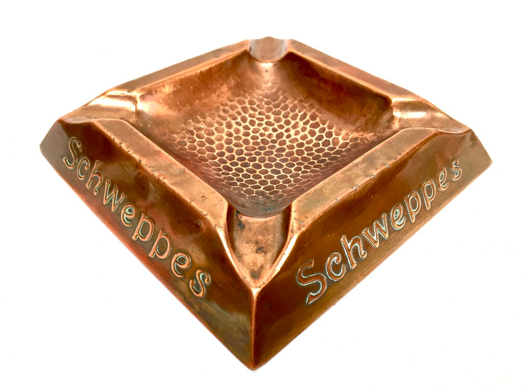 Antique Advertising - Copper Promotional Schweppes Pub Ashtray / Vintage