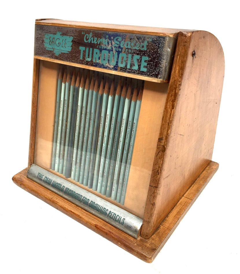 Antique Advertising - Eagle Pencil Company Wooden Shop Display Cabinet Box Case