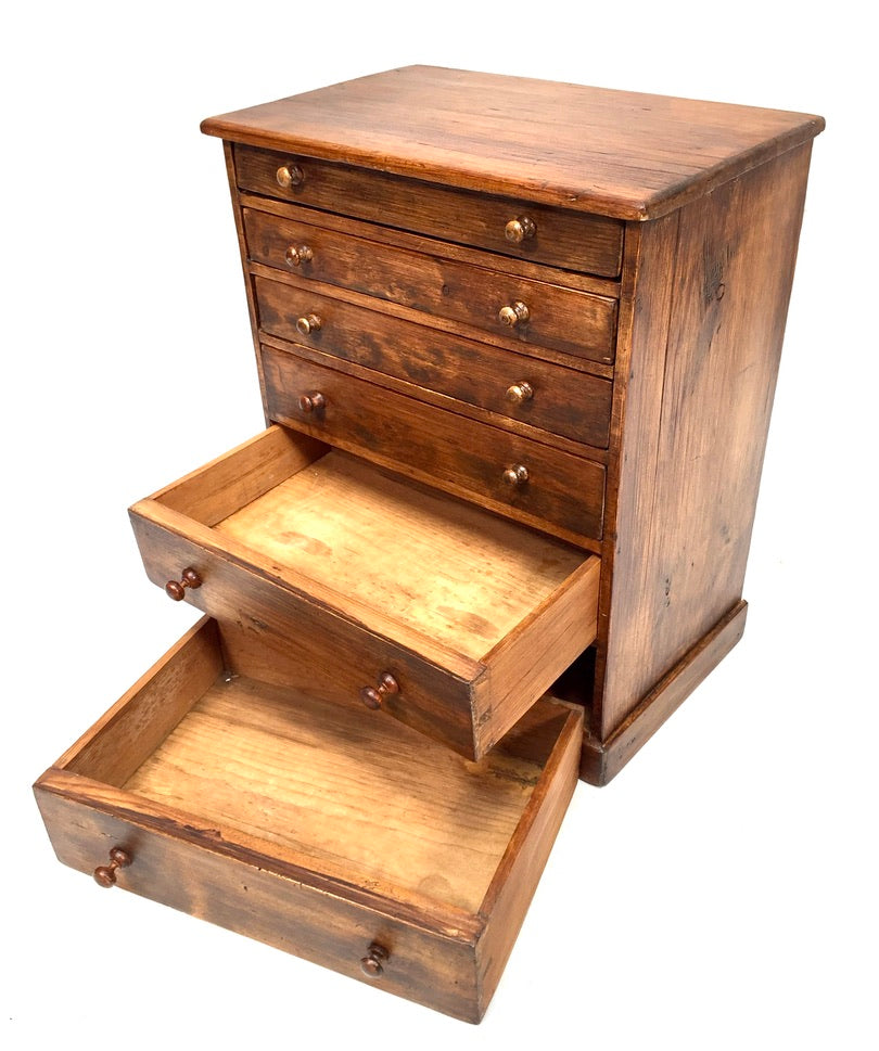 Antique Tabletop Wooden Pine Chest of Collectors Drawers Storage Box c.1900