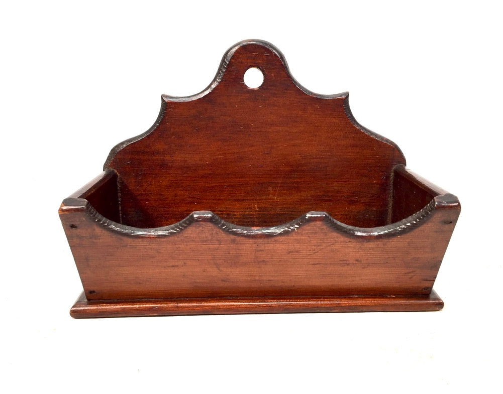Antique Wooden Stained Pine Wall Hanging Candle Box Church Salvaged c.1900