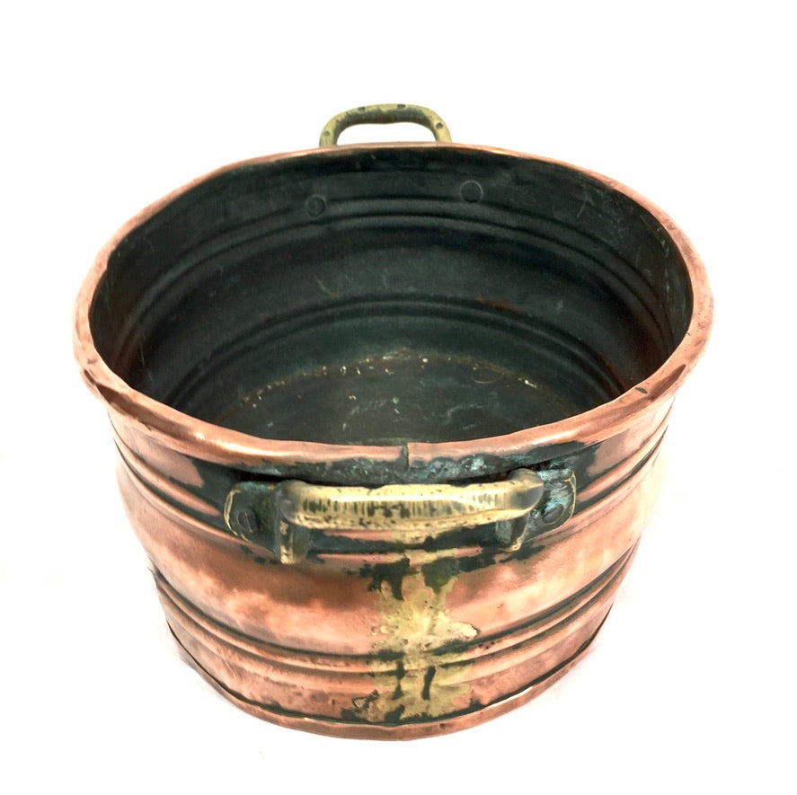 Antique Arts & Crafts Copper & Brass Handled Planter / Plant Pot / Trough c.1910