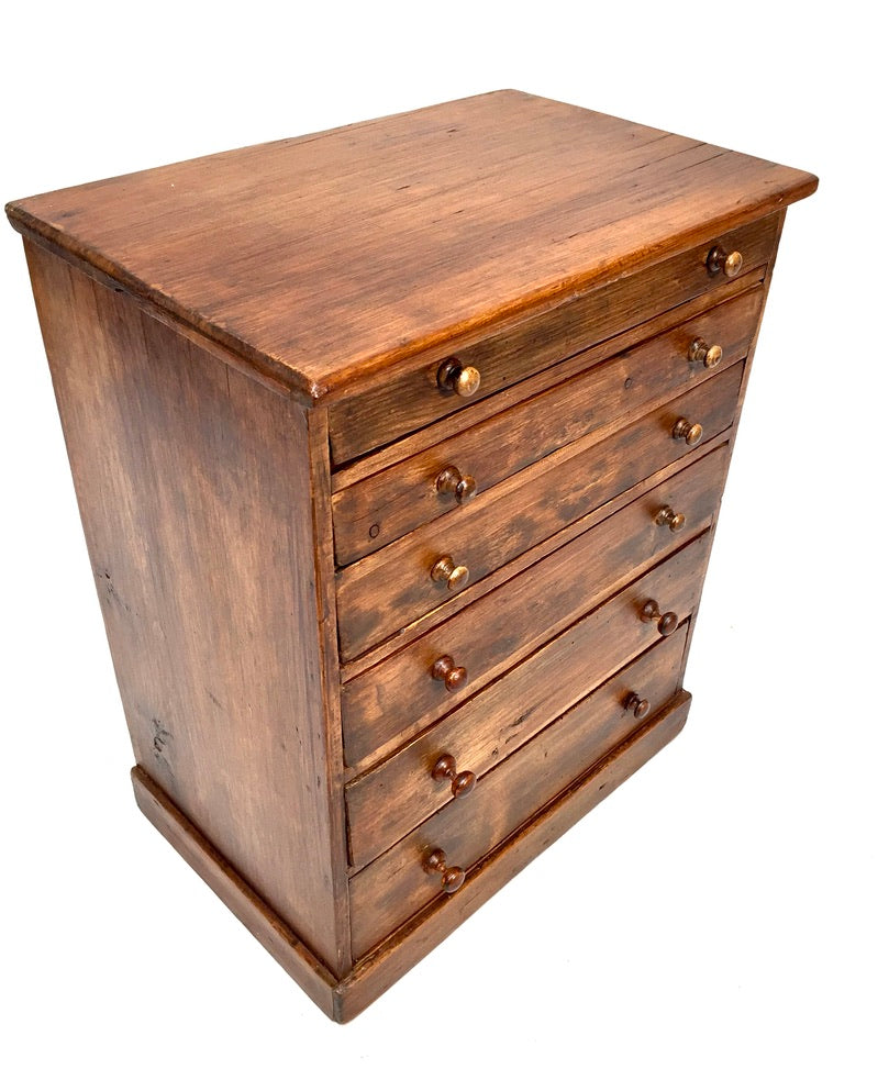 Antique Tabletop Wooden Pine Chest of Collectors Drawers Storage Box c.1900