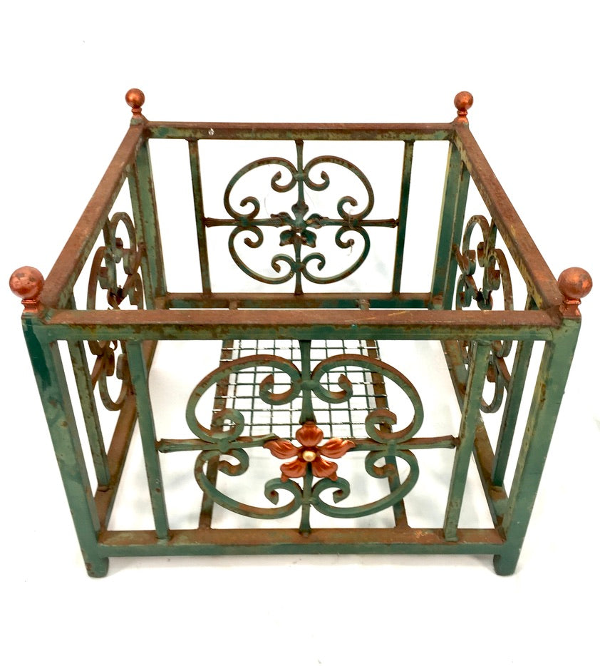 Vintage Hand Crafted Moroccan Style Bowl Outdoor Green Copper Toned Metal Stand
