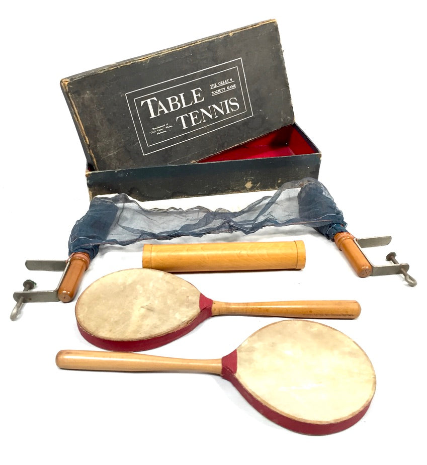 Antique 20th Century Tabletop Vellum Table Tennis Bats Parlour Game Original Box