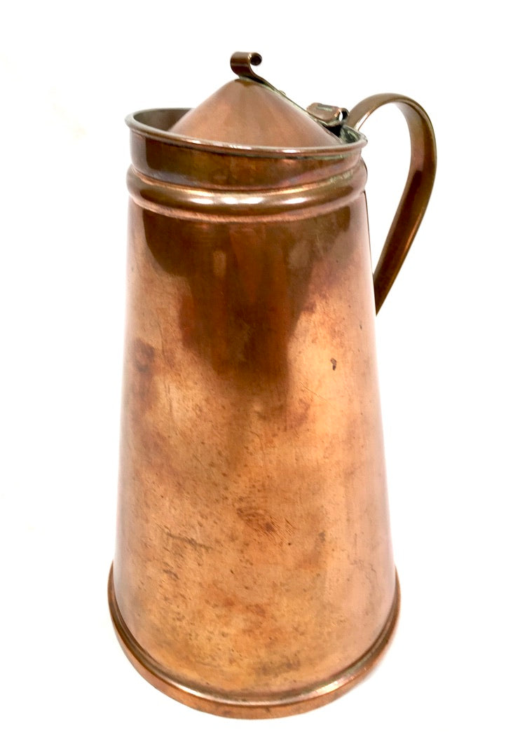 Antique Arts & Crafts W.A.S. Benson Copper Pitcher Jug With Enamel Liner c.1900