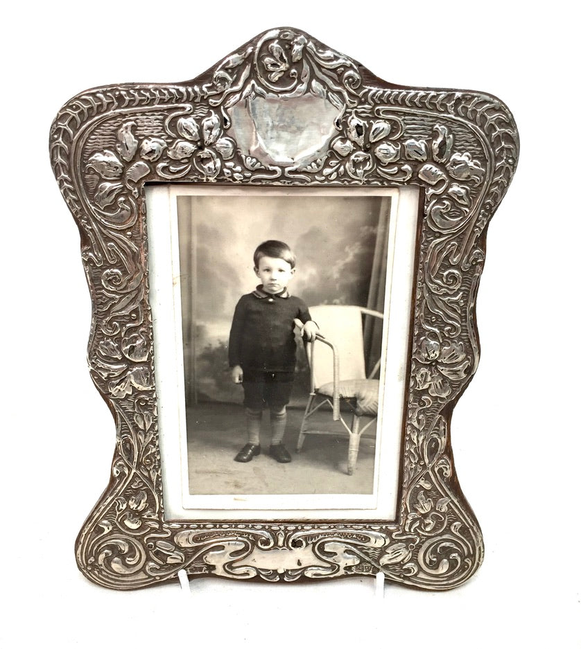Antique Edwardian Wooden & Sterling Silver Photo Frame Art Nouveau Chester c1905