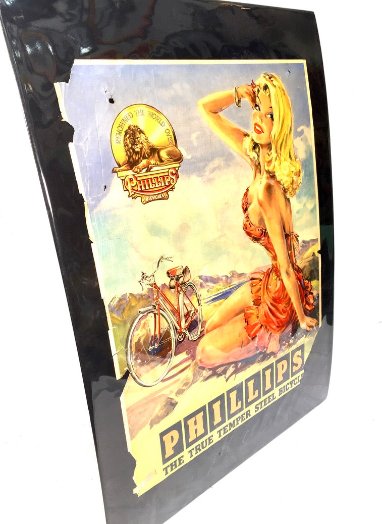 Antique Advertising - 20th Century Phillips Cycles Promotional Poster Sign c1950