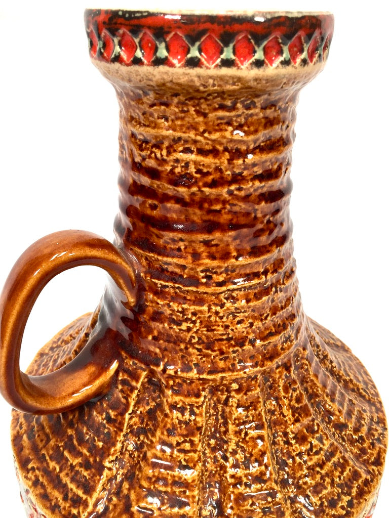 Vintage Spara Keramik West German Pottery Vase Jug / Retro 1970s Orange & Brown