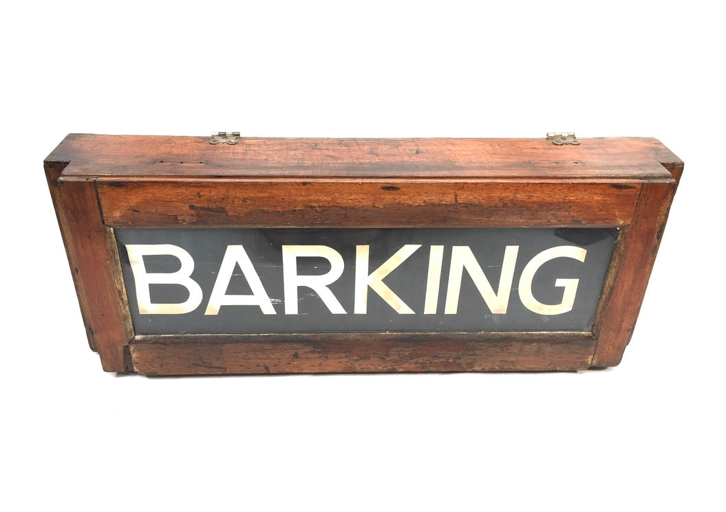 Antique Wooden & Glass London Destination Bus Blind Box Train Sign 20th Century