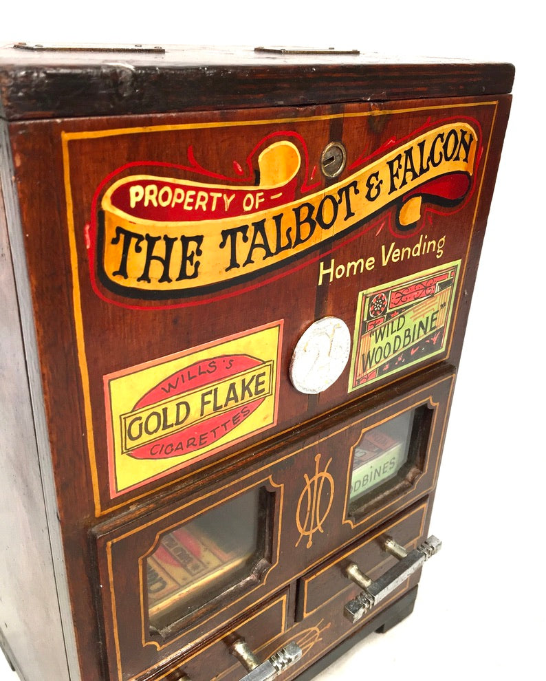 Antique Advertising - Wooden Coin Operated Cigarette Vending Machine / Working