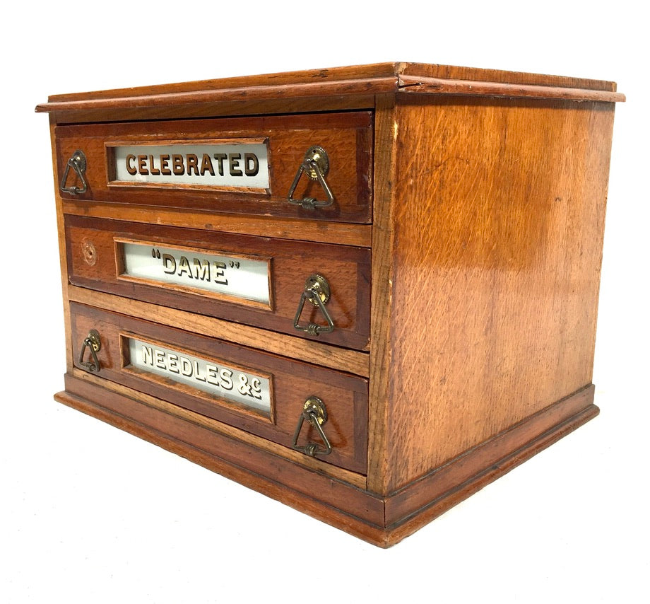 Antique Haberdashery Tabletop Shop Display Needle Box / Display Cabinet Drawers