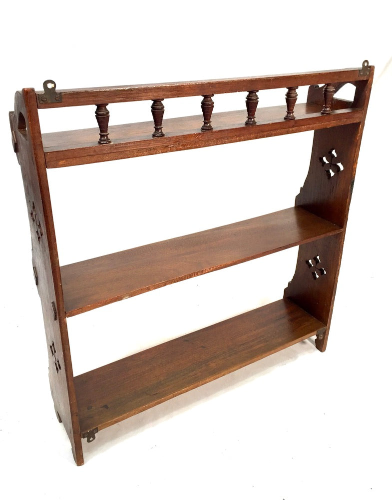 Antique Wooden Hand Carved Art Nouveau Wall Hanging Display Shelf c1900
