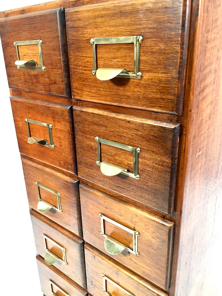 Antique 20th Century Large Wooden Index Card Drawer Unit Storage Cabinet c.1930