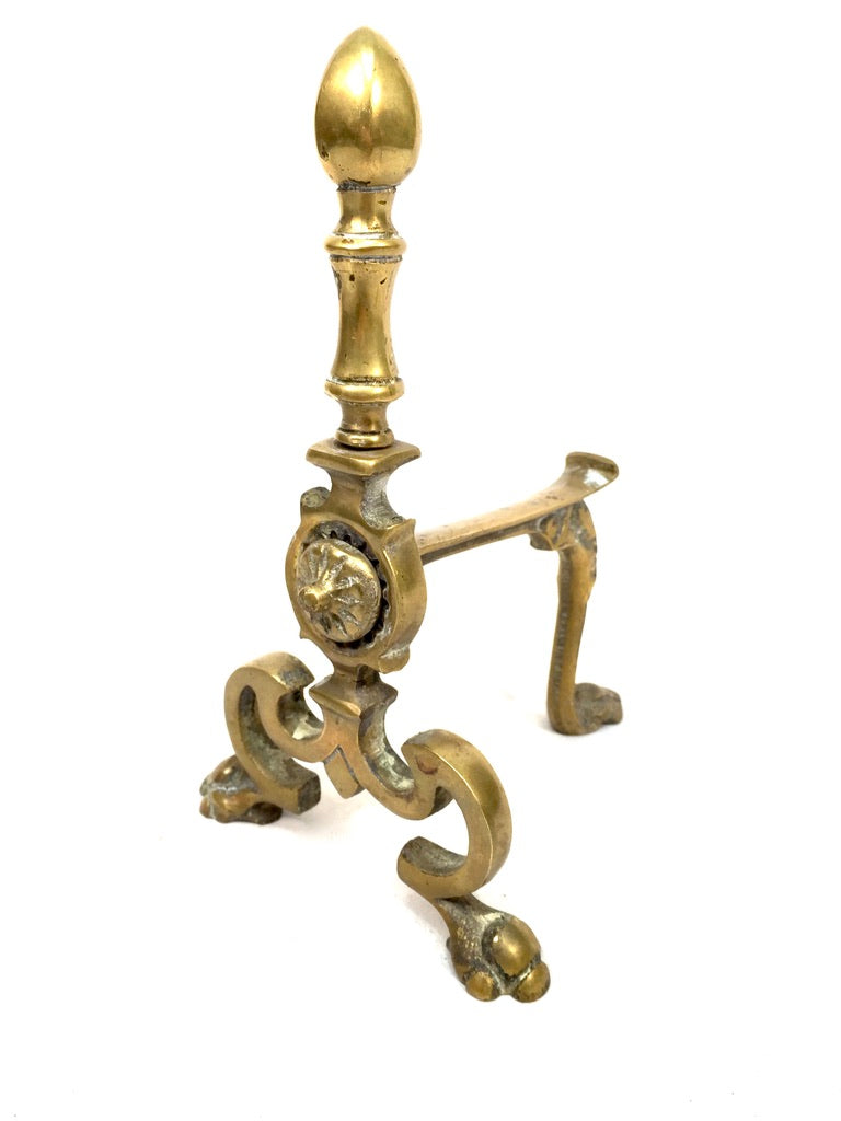 Antique Pair of Art Nouveau Brass Fire Dogs / Log Burner / c.1900 / Victorian