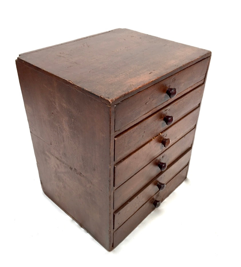 Antique Tabletop Wooden Chest of Collectors Drawers / Storage Box / Cabinet
