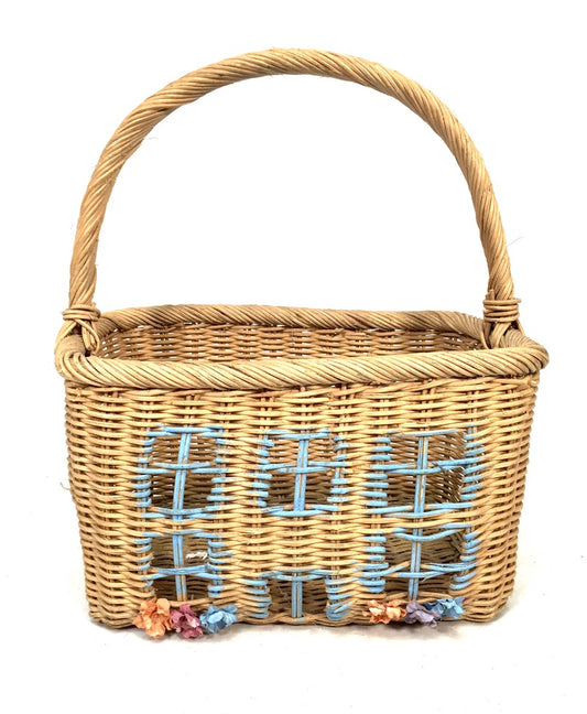 Vintage Fashion 'House' Wicker Shopping Basket / Picnic Basket Storage Box c1960