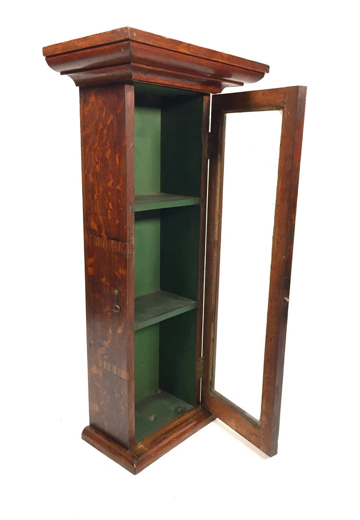 Antique Wooden Oak Glass Shop Wall Display Cabinet / Collectors Unit c.1910
